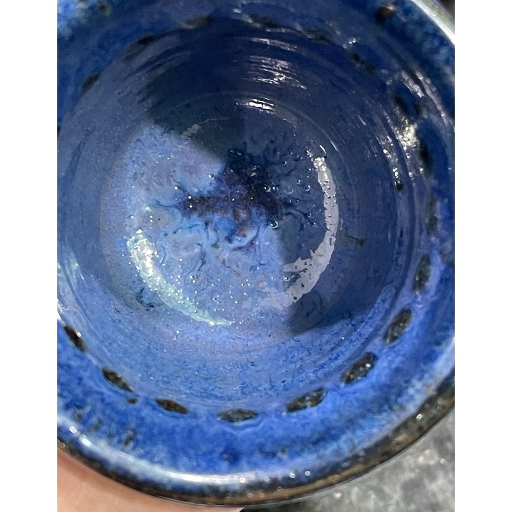 Handmade Studio Pottery Goblets Pair Gunmetal Cobalt Blue Stoneware Chalice 4oz - Picture 8 of 16